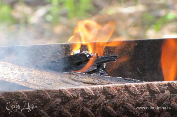 Если готовите на даче, то можно развести огонь на мангале. Если дома, то приготовьте на сковороде-гриль.