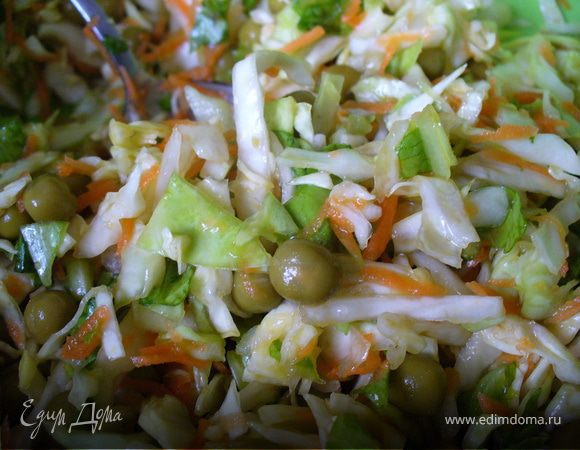 Вот, собственно, и всё. Попробуйте на соль\сахар - салат должен быть кисло-сладким. Сразу есть не рекомендую, выложите салат в контейнер и дайте постоять час-другой в холодильнике. За это время выделится сок - при подаче на стол салат еще раз перемешайте c этим соком. Приятного аппетита!