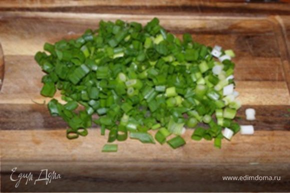 Зеленый лук помыть и порезать как для обычного овощного салата.