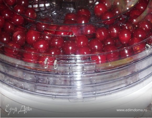 Слить сироп,ягоды откинуть на сито и дать стечь.
 Разложи ягоды на противень с пергаментом/в духовку при 70-90 Гр./45 мин.или в электросушилке-60 г./12 часов.******Если будете сушить в духовке-нужно ориентироваться по своей духовке,ведь у всех они разные.***