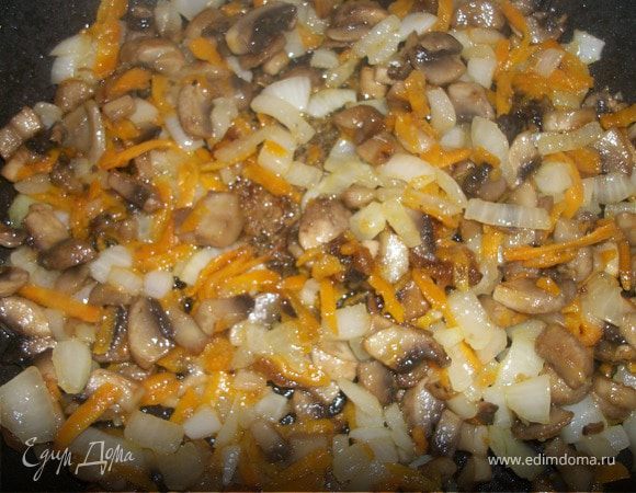 Грибы порезать  мелкими кусочками, положить  на  разогретую сковородку,и прожарить, на  медленном огне,  до тех  пор пока не выкипит вода.После того  как вода  выкипела,добавить сливочное  масло, мелко порезаный  лук и морковку, потертую  на  крупной  терке.Жарить  до  золотистого цвета. Потом добавить сливки, посолить, поперчить, добавить  любимые  специи, и  еще тушить намедленном огне минут 10 - 15.