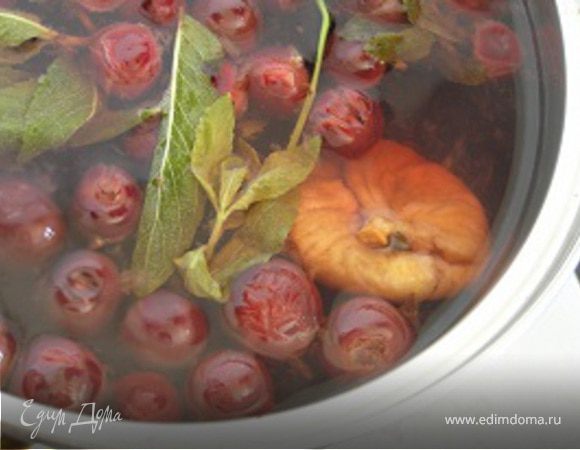 В кипящую воду выложить вишню, инжир и сахар. Варить 3-4 минуты, добавить варенье, затем веточки мяты, через минуту снять с огня. Настаивать 4-6 часов. Подавать охлажденным (совсем маленьким деткам - комнатной температуры).