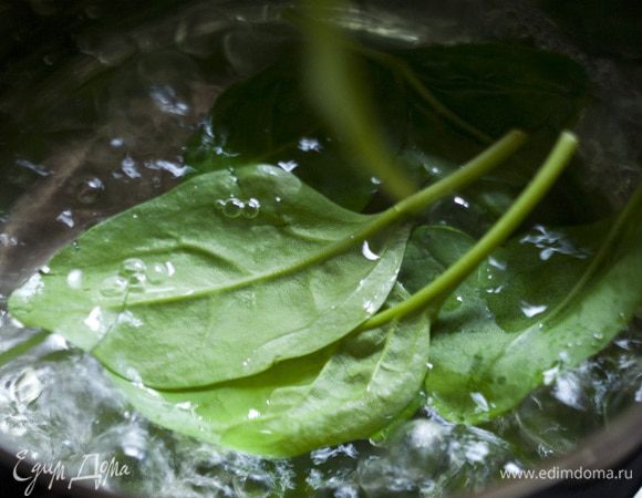 Щавель отваривать 5 минут в кипящей воде, затем вынуть шумовкой.