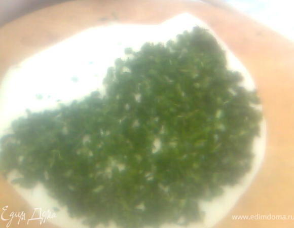 Делаем из теста кружочки, затем по одному их раскатываем, кладём на одну сторону зелень, солим, накрываем другой стороной, хорошо защипываем и отправляем на сач)))