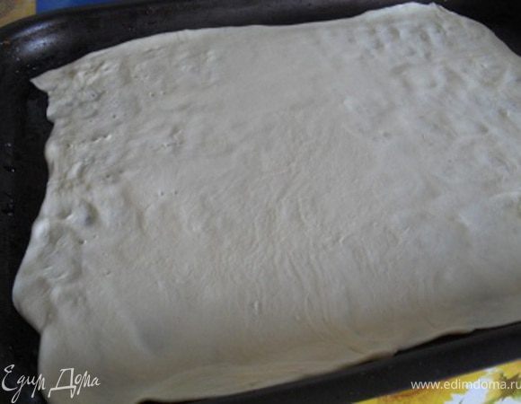 Противень сбрызнуть водой.Уложить на него раскатанный корж.Выпечь при 200*С до золотистого цвета.