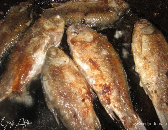 Караси натереть солью, обвалять в муке и обжарить в раскаленном масле до золотистого цветаю