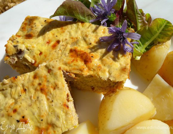 Вот такая вот "запеканочка". Очень рекомедую. Можно попробовать и с куриной печенью вместо сердца. 