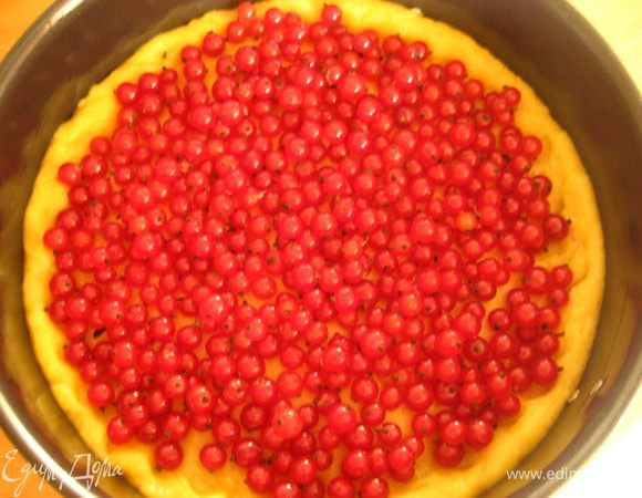 Выложить смородинку. И укутать ее белковым кремом) 
Выпекать при 200гр., 35-40 минут.