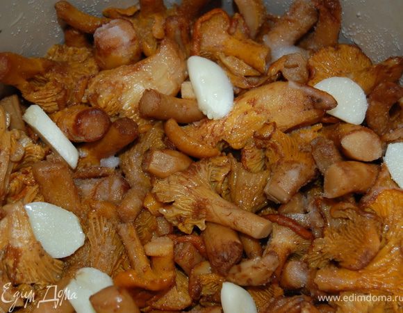 По мере того, как лисички будут оседать, можно добавить новых грибов. Если через неделю рассол не будет покрывать грибы, надо увеличить гнет. Время от времени сам гнет и то, на чем он стоит, надо промывать в горячей подсоленной воде.