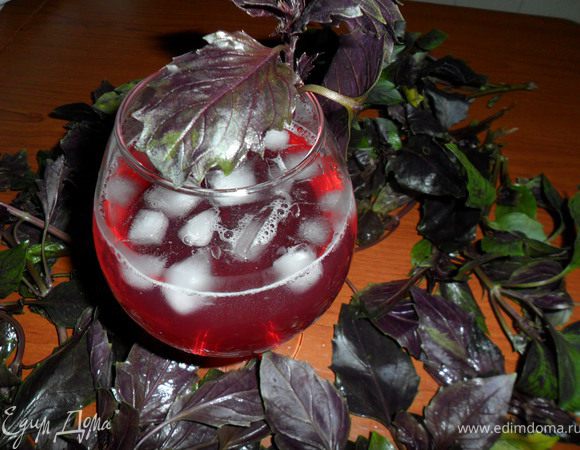 Базилик промыть и нарвать руками, залить 1,5л. кипящей воды,дать настояться, процедить. Остудить, добавить мед и сок лимона. Подавать со льдом. Приятного Вам!!!