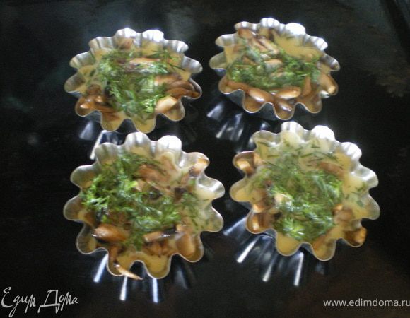 Залить их смесью кефира и яйца. И поставить в разогретую духовку запекать грибы в яично-кефирной смеси до олотистой корочки.