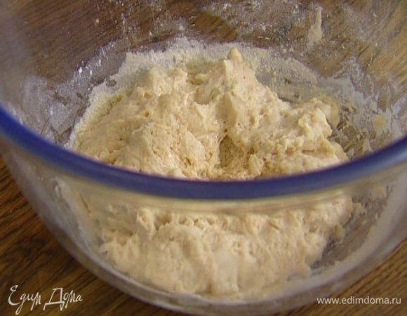 Смазать глубокую посуду оливковым маслом, положить в нее тесто, накрыть полотенцем и оставить на час в теплом месте.