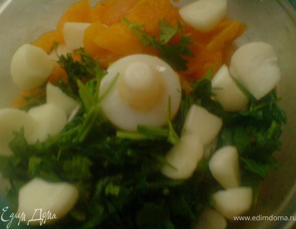 измельчить зелень,алычу и чеснок