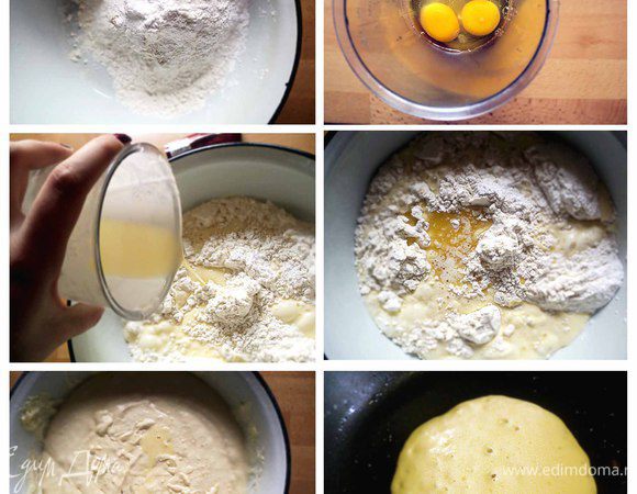 Смешать муку, сахар, ванилин разрыхлитель, соду и соль в большой миске.  