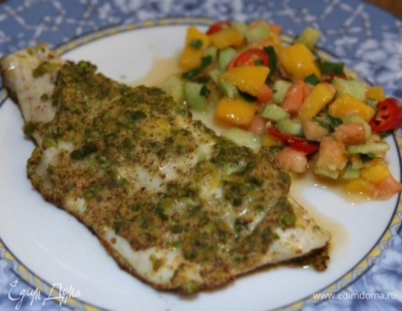 Петрушку мелко нарезать и перемешать с заправкой. Подавать рыбу с имбирной заправкой.
