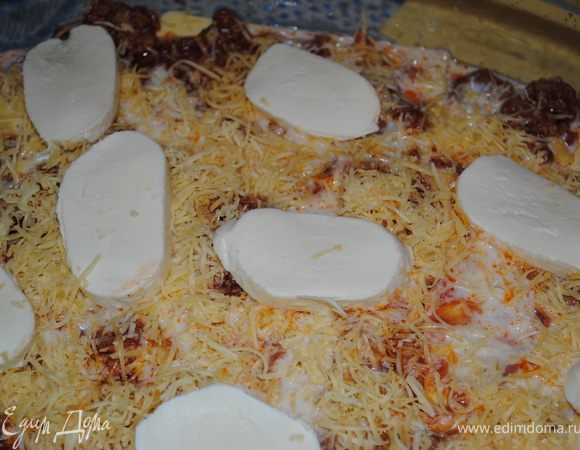 у мнея еще был кусочек моцареллы, я ее порезала и в один слой добавила. Вышло очень хорошо!