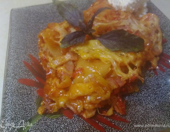 разрезать на порции и подавать с творожным сыром, украсив базиликом. ПРИЯТНОГО АППЕТИТА!!!