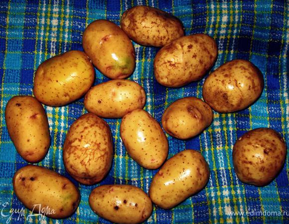 Для начала нужно промыть картофель. Кожурку я не счищаю, т.к я использую молодые плоды))).
Берем полотенце и протираем картофель, чтобы он стал сухим. 
Откладываем пока в сторону.