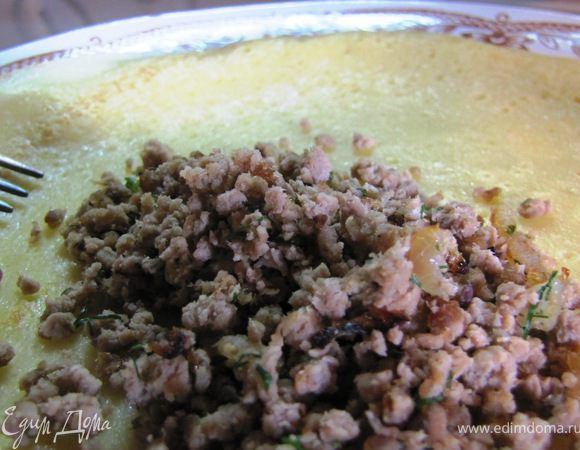 На блин выложите ложку начинки.