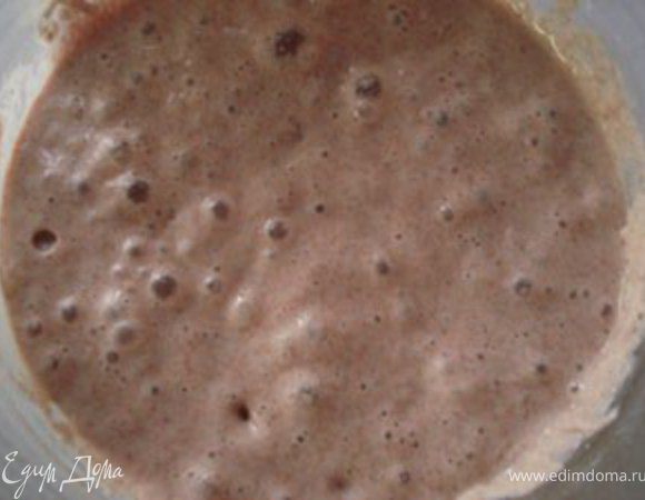 Готовим опару. 4-5 ст л закваски, вода и 100г ржаной муки помещаем в емкость, накрыть пленкой и поставить в теплое месте(я ставлю в духовку)часов на 14-16.