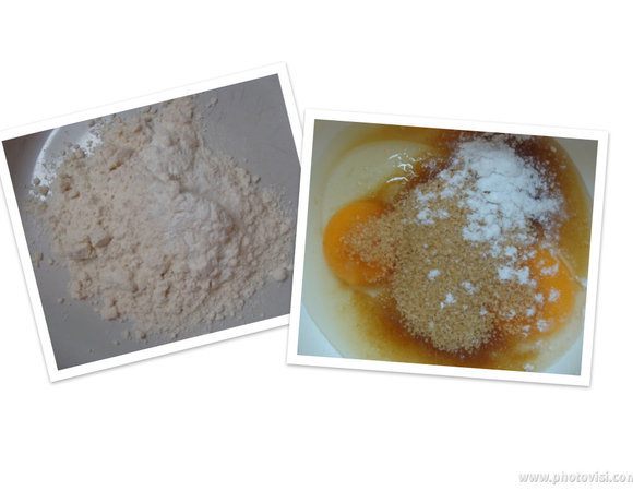 В это время приготовим наполнитель: смешать вместе яйцо с желтком, сахар (оба вида), ванилин. Отдельно смешать муку, разрыхлитель и соль.