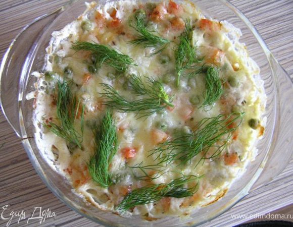 Выпекать при 200*С 25-30 минут. Перед подачей сверху разложить веточки укропа.