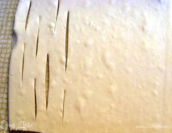 Из 4 пластиков сделать слоечки-"береста". Левую половину пластика надрезать вдоль пунктирно по 3-5 см. 