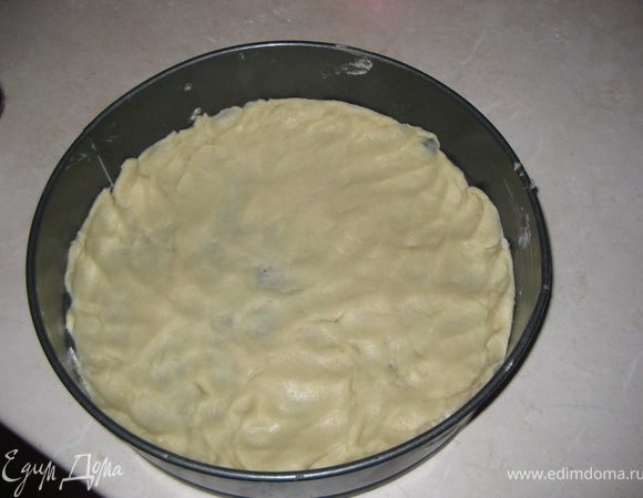 Тесто выкладываем в заранее смазаную форму (у меня была круглая 26 см, но и в прямоугольноя я выпекала не раз). Выпекаем 10-15 минут при темп 180 гр.до слегка золотистого цвета.