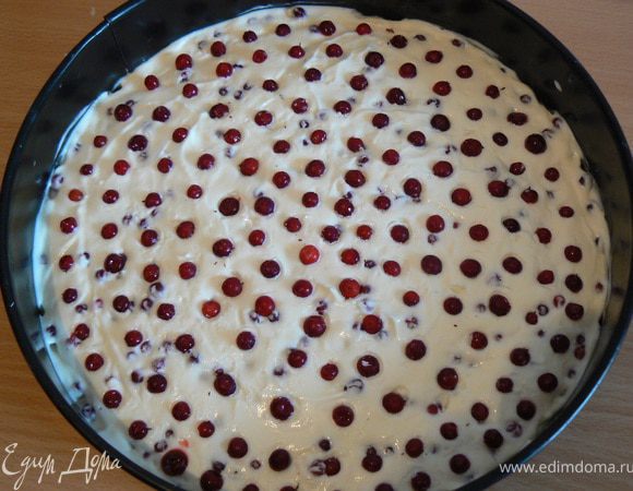 Как только все ингредиенты успешно соединены, добавить бруснику, перемешать лопаткой и аккуратно вылить на корж.Затем еще сверху выложить ягодки.
Подождать3- 4 часа, пока торт не застынет в холодильнике.