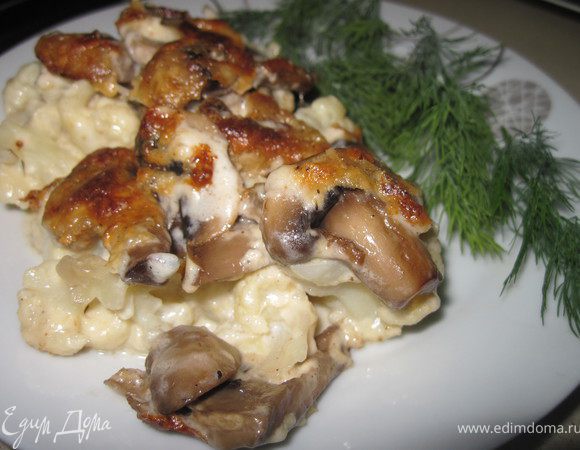 Соус:
Масло растопить, добавить муки, слегка обжарить, добавить сливки и довести до кипения. Добавить сыр, соль, перец и варить пока не ростает сыр.
Приятного аппетита!