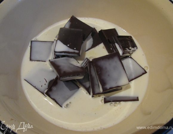 Конфеты: 
 Залить горячими сливками нарубленный шоколад и перемешать до полного растворения шоколада.