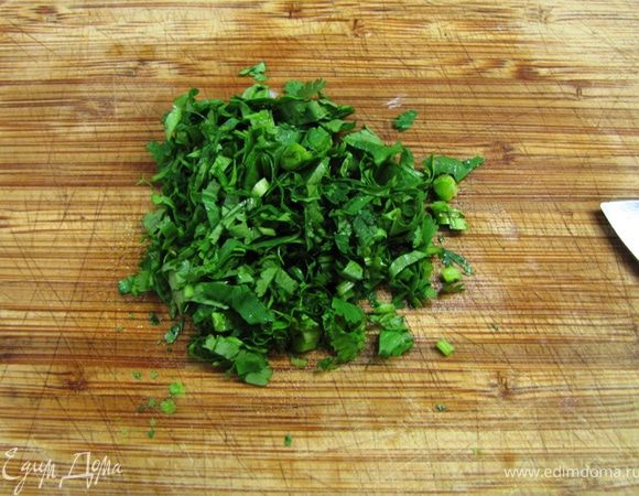 Порубите мелко кинзу и положите в Чатни. Снова перемешайте.