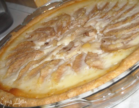 Выпекаем пирог примерно 50 минут, понизив температуру до 160гр. 
Время и режим выпечки зависит от особенностей Вашей духовки! Наша начинка должна равномерно загустеть, особенно в серединке..а края теста не должны подгореть..
