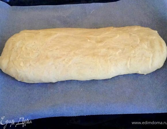 Положить тесто для хлеба на противень, смазанный маслом, или на пергамент и снова дать отдохнуть 10 минут.<br />