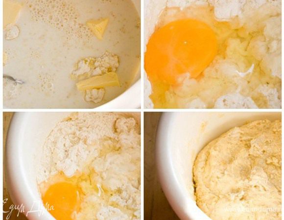 Дрожжи сухие быстродействующие	11 г
Молоко	200 мл
Яйцо куриное	2 шт.
Мука пшеничная	500 г
Сахар коричневый	30 г
Соль	½ ч.л.
Цедра лимона	½ шт.
Сливочное масло	60 г

В муку нужно раскрошить дрожжи (или всыпать, если сухие). Тут же ввести теплое молоко, сахар, соль, яйца, 60гр сливочного масла и лимонную цедру. Яйца и сливочное масло должны быть комнатной температуры. Месите хорошо, с силой. Тесто не должно прилипать к рукам, рабочей поверхности.. иными словами, должно получится мягким и упругим. И оно таким станет, будьте уверены. Получится у вас шар, его нужно оставить на полчаса в теплом месте (миску накройте полотенцем или салфеткой).