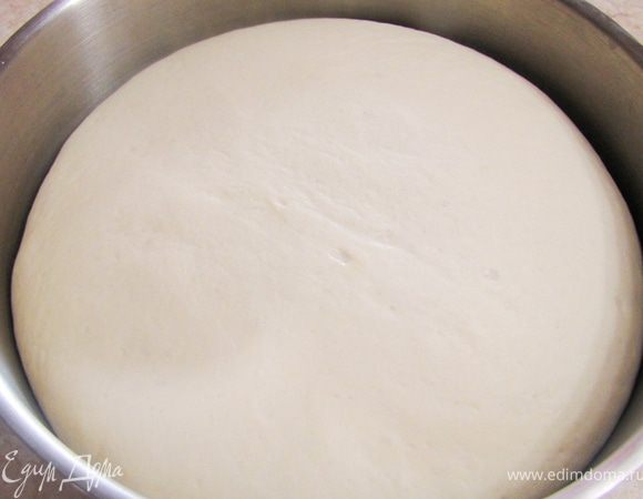 Просейте муку на ровную поверхность. У меня это стол.
Сделайте в муке большое углубление посередине, как в колодце - около 25 сантиметров в диаметре.
Растворите дрожжи в воде. Дайте постоять минут 5-10.
Вылейте воду в "колодец". Вылейте туда же оливковое масло. Посолите.
Вилкой осторожно подбирайте муку изнутри "колодца" размешивая воду с подобранной мукой. Минуты через три основная масса муки у вас смешается с водой.
Начинайте вымешивать тесто.
При вымешивании важно делать ритмичные движения, растягивать тесто и отбивать его. Вымешивать надо минут 10-15. Тесто должно стать однородным, эластичным и легко отставать от рук.
Соберите тесто в шар и положите в теплую миску. Накройте целофановым пакетом и поставьте в теплое место на час-полтора, чтобы тесто увеличилось в два раза.