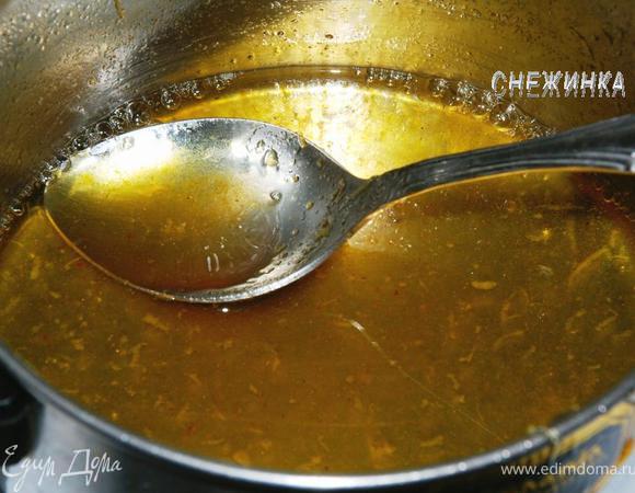 Готовим покрытие: выдавливаем из лимона и апельсина сок в кастрюльку, добавляем оставшийся сироп, сироп из абрикосового варенья, даем закипеть и увариваем 7 минут. 