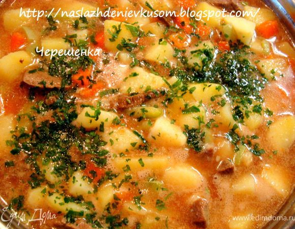 Доведите до кипения и тушите на медленном огне 5 минут. Посыпьте зеленью, закройте крышкой и дайте настояться 20–30 минут.