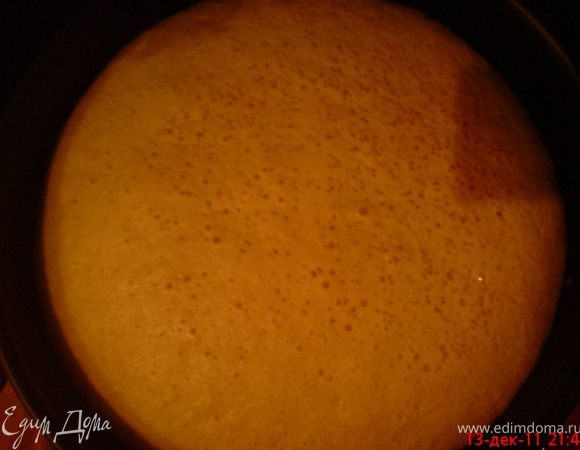 Взбиваем яйца с сахаром и водой. Постепенно вводим остальные ингредиенты.
Разъемную форму (24-26 см)выстилаем пергаментом и выливаем тесто. 
Выпекать при 180*С 40 мин. 
Готовый бисквит остудить и разрезать на 2 коржа.