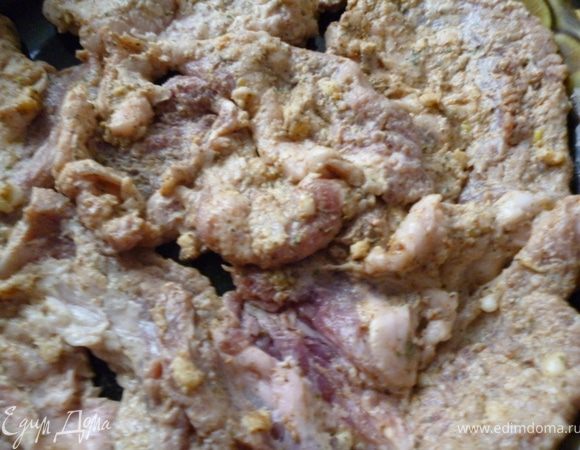 Сначала подготовим мясо:чернослив обдать кипятком,удалить косточку и нарезать полосками.Мясо нарезать поперек волокон толщиной 1-1,5см,отбить с двух сторон.Каждый кусок смазать толченым чесноком,посолить,затем сухой аджикой и сметаной.