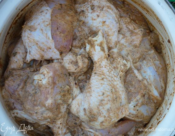 Курицу помыть и высушить.Лук пропустить через мясорубку(можно блендором)до состояния пюре.Всё смешать с курицей и поставить в холодильник на 3 часа.
Затем жарьте на мангале.