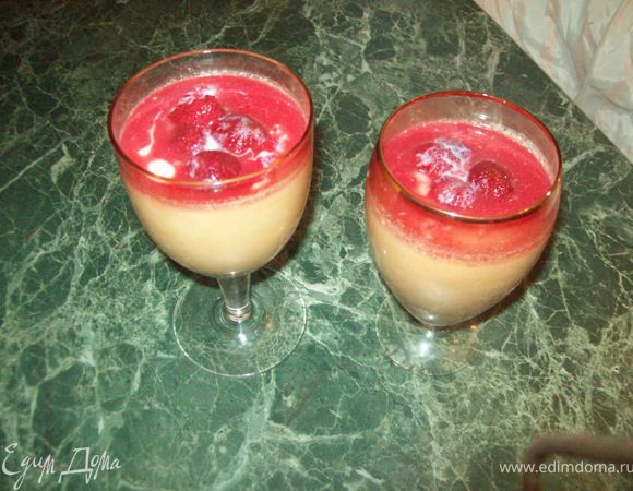 Заливаем готовым соусом панна котту. Украшаем свежими ягодами и шоколадом. Приятного)))