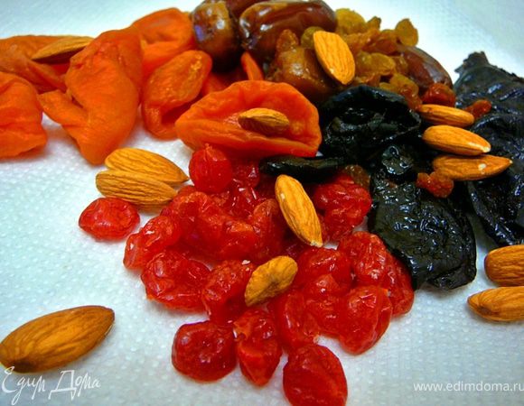 Сухофрукты промыть,цедру( если вы будете ее добавлять в кекс,то порезать мелко,если нет то просто порвать на кусочки). Сухофрукты нарезать кусочками.Сложить в емкость сухофрукты и цедру которая плотно закрывается,добавить чайный пакетик,залить примерно стаканом горячей воды,влить ром или коньяк.Закрыть и оставить на ночь. 