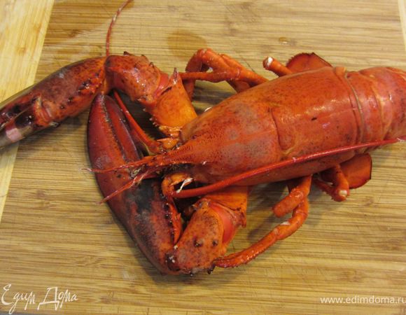 Процедите бульон через сито. Вылейте бульон в кастрюлю, в которой будете варить Омара. Положите Омара в бульон, доведите до кипения и варите 15 минут. Достаньте Омара и обдайте его холодной водой.