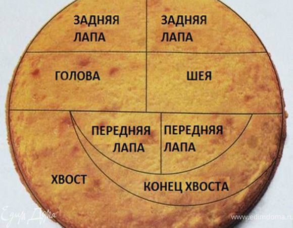 Коржи полностью остужаем и разрезам один пополам а другой по вот такой схеме.