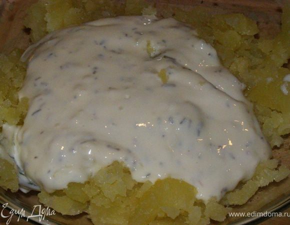 Мякоть от 2-х картофелин смешаем с начинкой №1