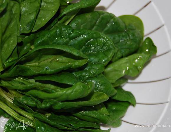 Промоем листья шпината и половину небольшого пучка кинзы.