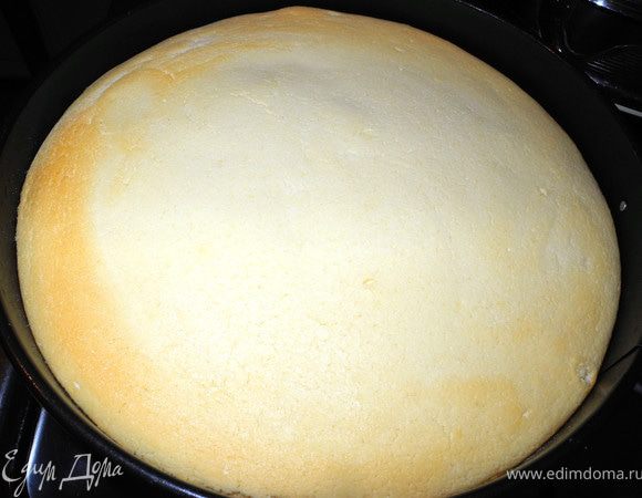 Разъемную форму я слегка смазала маслом и посыпала мукой (можно вместо этого выстелить дно и стенки формы бумагой для выпечки) вылила туда смесь и поставила в духовку, разогретую до 150 градусов. Оставила в духовке на час.