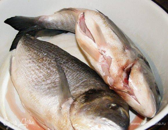 Дораду очистим от чешуи и выпотрошим