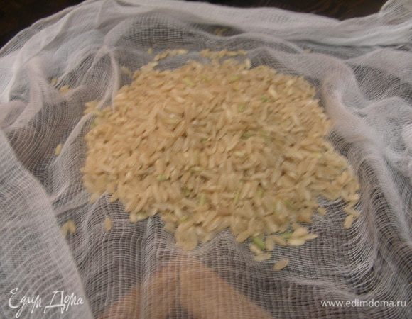 Промываем рис, завявываем его в 2 слоя марли, не очень плотно, чтобы он мог увеличиться в обьеме. В рецепте предлагают концы марли закрепить крышкой так, чтобы рис варился на пару. Я решила его опустить в суп, чтобы он так всеми ароматами пропитался.
